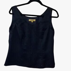Vintage Kasper Black Beaded V-neck Formal Party Going OUt Tank 10